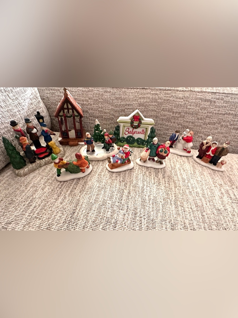 Christmas Village Figurine & Accessory Lot – 9 Pieces